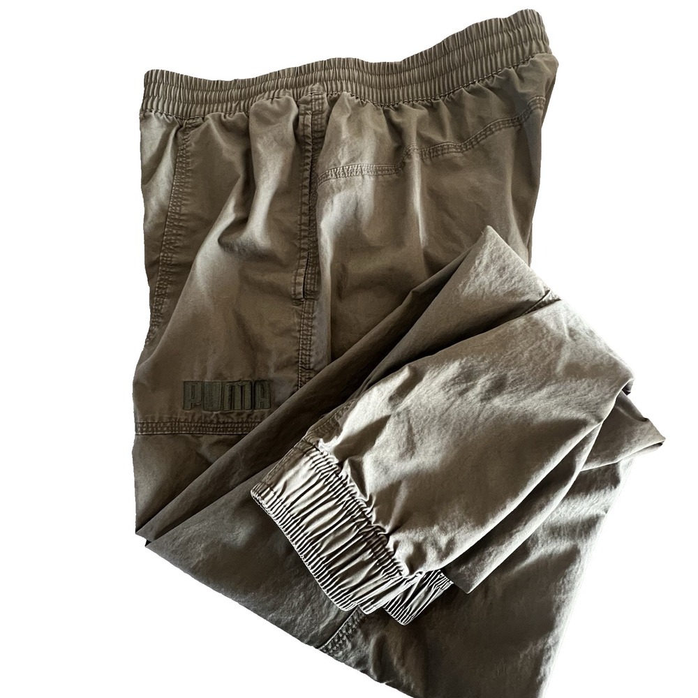 Puma Women's Small Olive Green Jogger Sweatpants 100% Cotton Elastic Waist Logo